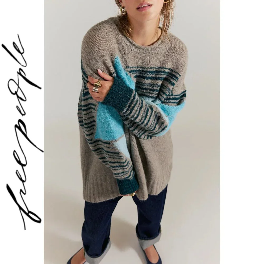 Free People | Hidden Trail Wool Alpaca Pullover in Grey Skies Combo | XS/S - Picture 3 of 5